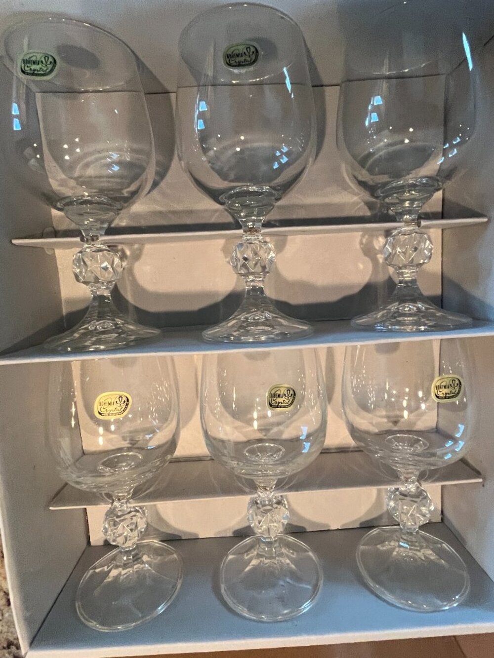 Bohemia- Czech  Fine Lead Crystal Wine Glasses Claudia Pattern - Set of 6